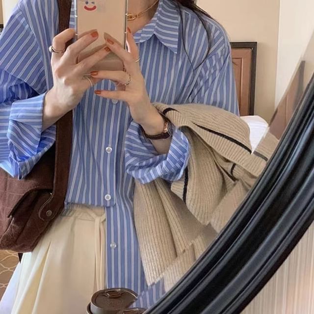 Everose-Long-Sleeve Striped Shirt