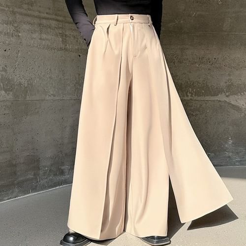 ravewider - High Waist Plain Slit Wide Leg Pants | YesStyle