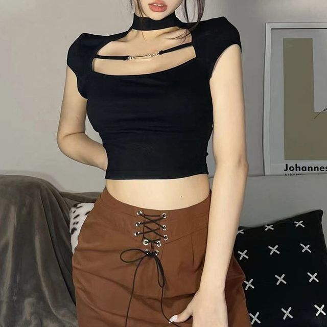 Sugarcoat-Short-Sleeve Cutout Top