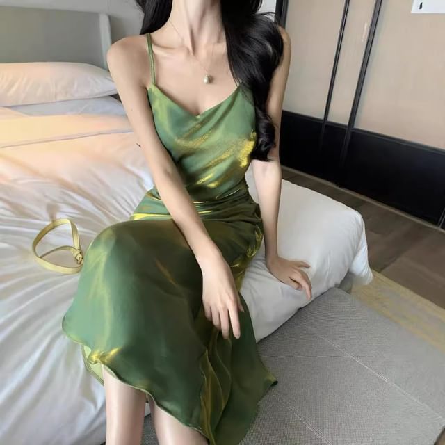 Gultown-Spaghetti Strap Plain Maxi A-Line Dress
