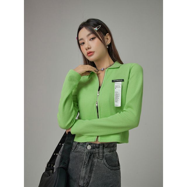 chuu - [NO ONE ELSE] Collared Zip-Up Cardigan | YesStyle