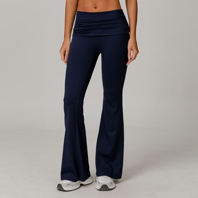 Skinniano-Mid Rise Plain Flared Yoga Pants