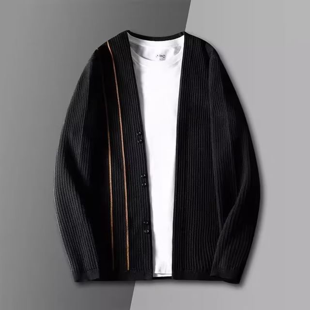 Phoneus-V-Neck Contrast Trim Button-Up Cardigan