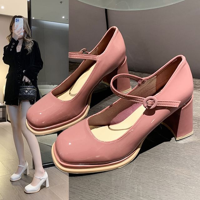 Anran-Chunky-Heel Mary Jane Shoes