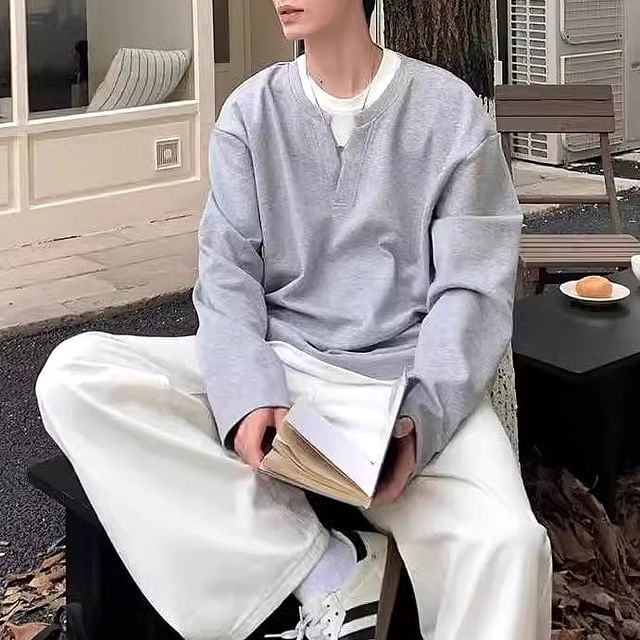 Naideth-Crew Neck Mock Two Piece Sweatshirt