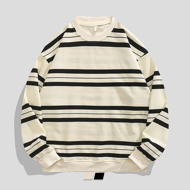 purplelouve-Crew Neck Striped Sweatshirt