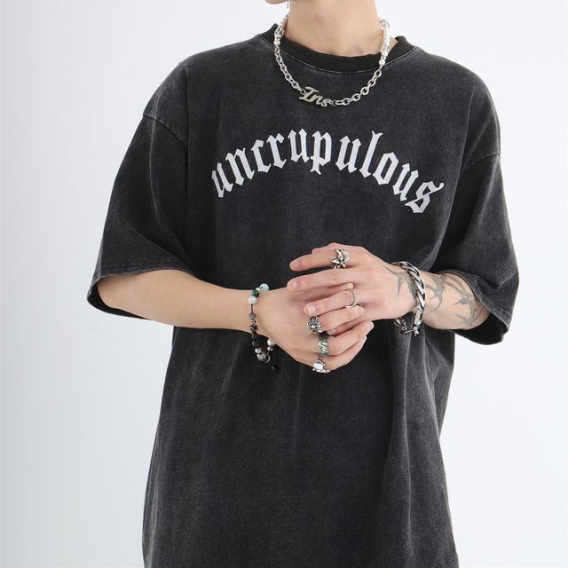 INStudio-Short-Sleeve Lettering T-Shirt