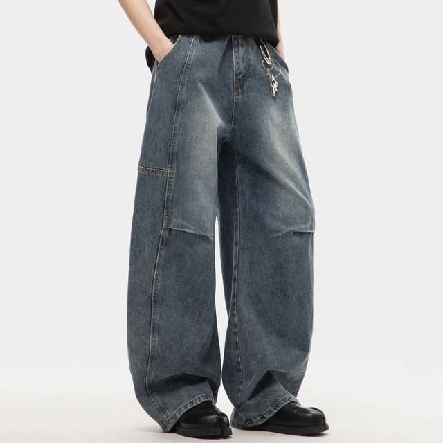 Adothuiastic-Mid Rise Washed Wide Leg Jeans