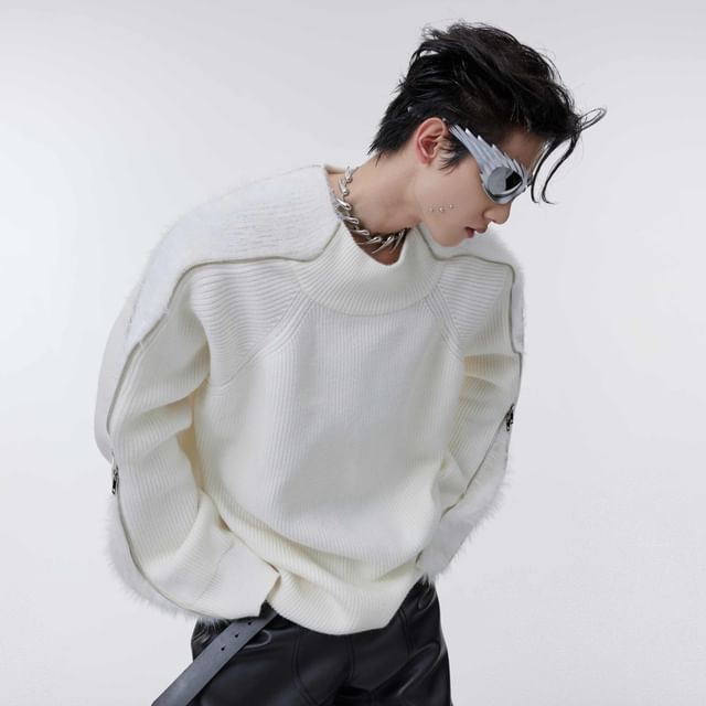 Zentrus-Crew Neck Plain Zip Detail Sweater