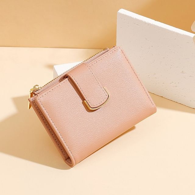 tablarosa-Plain Faux Leather Short Wallet