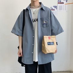 Mudian - Elbow-Sleeve Pocket Shirt Mudian - Elbow-Sleeve Pocket Shirt