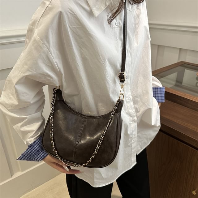 Mulgam-Faux Leather Plain Hobo Bag