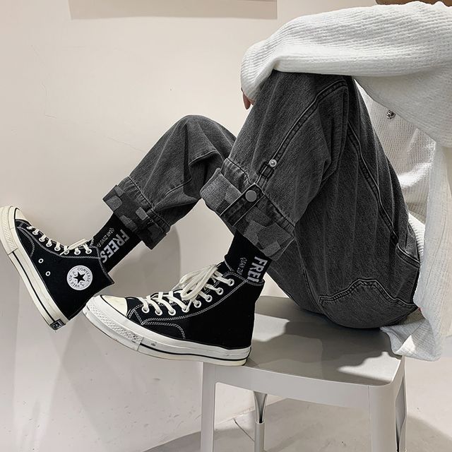 JUN.LEE - Roll-Up Wide-Leg Cargo Jeans 