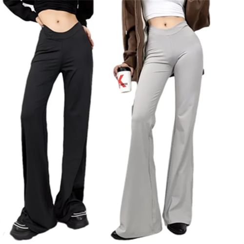 Asiris - Low Waist Plain Slim-Fit Boot-Cut Yoga Pants
