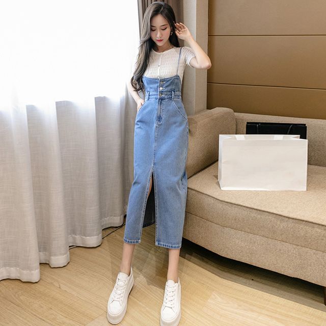 Pariosa - Single-Breasted Denim Jumper Dress | YesStyle