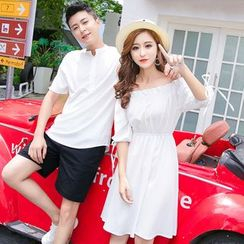 Azure - Couple Matching Short-Sleeve T-Shirt / Dress / Shorts