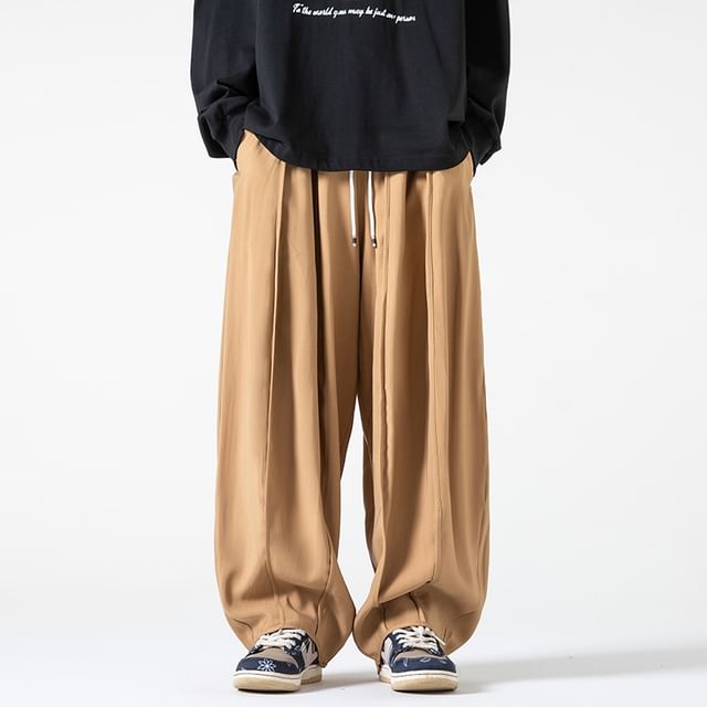 Orungeetun-Mid Rise Plain Baggy Pants