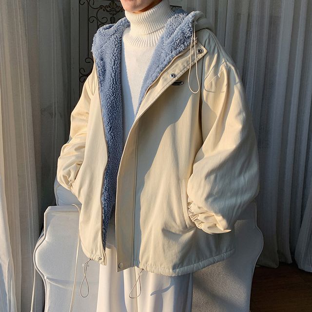 WidoWilder-Stand Collar Hooded Fleece-Lined Zip Puffer Jacket