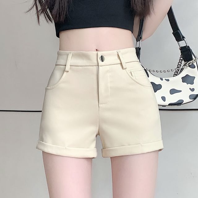Dragan Pulse-Mid Waist Plain Roll Up Hem Shorts