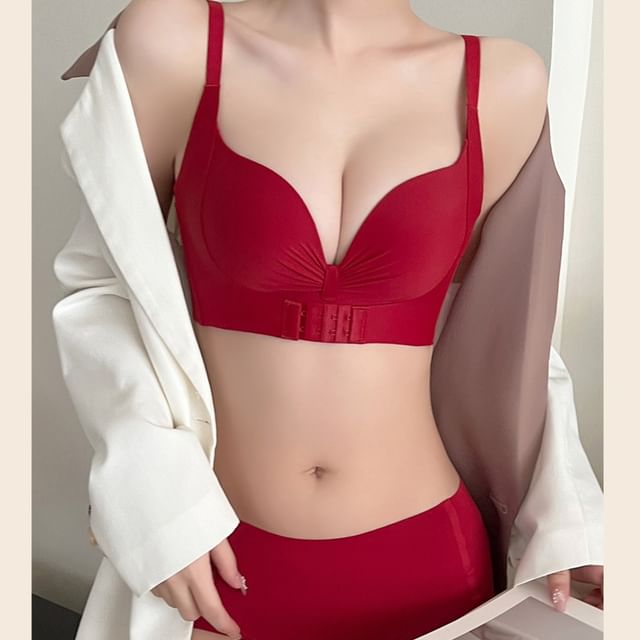 Gecko-Set Front Closure Plain Bra Panty