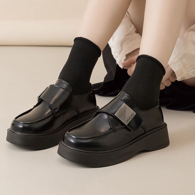 Tanzanite-Adhesive Strap Platform Loafers