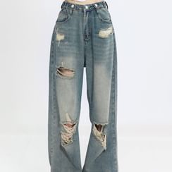 Sosana - High Waist Loose Fit Ripped Jeans