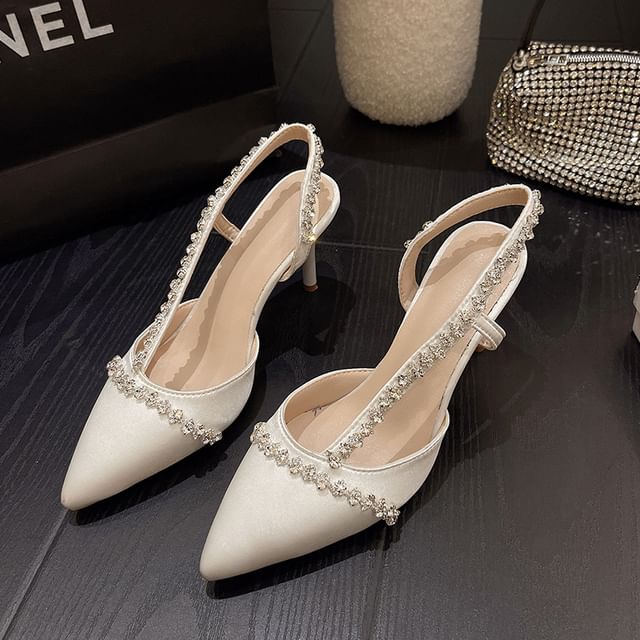 Asterisk-Rhinestone Stiletto Heel Slingback Sandals