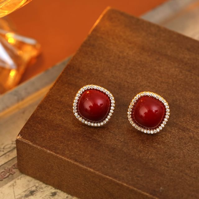 Forainer-Bead Rhinestone Alloy Stud Earring