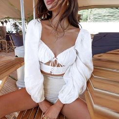 HERMITAKH - Lace-Up Long-Sleeve Crop Top HERMITAKH - Lace-Up Long-Sleeve Crop Top
