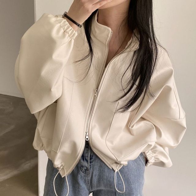 Coris-Plain Drawstring Zip Jacket