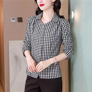 Everose-Long-Sleeve Collared Plaid Button Shirt