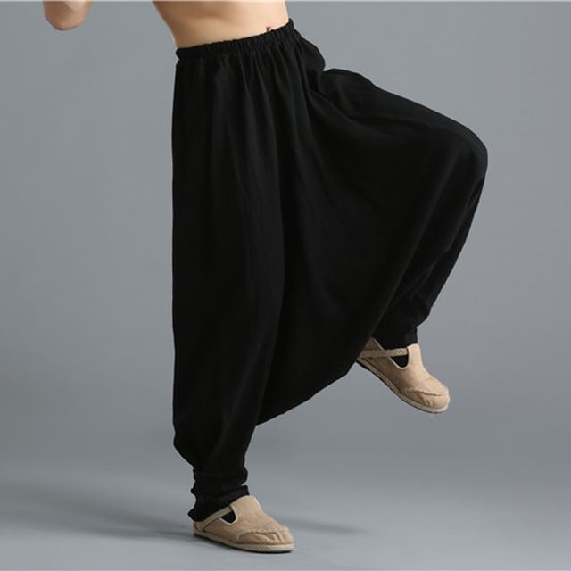 Sparrow Farm-Elastic Waist Plain Harem Pants