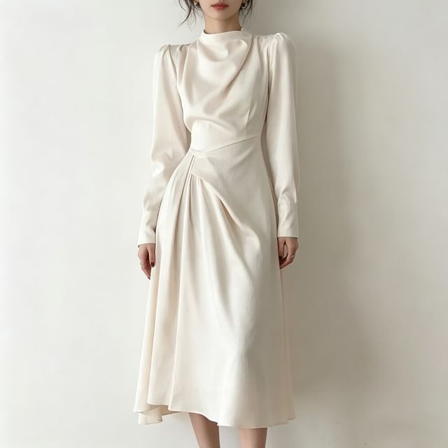 high neck shirred waist dress Shirred Waist Printed Maxi Dress