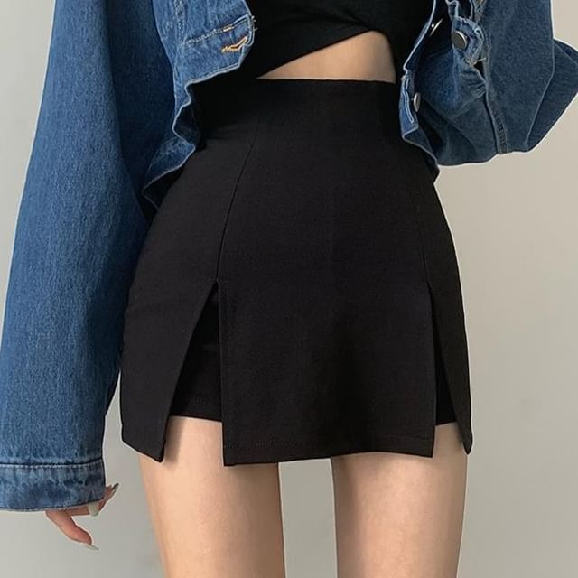Sisyphi-High Waist Plain Mini Skort