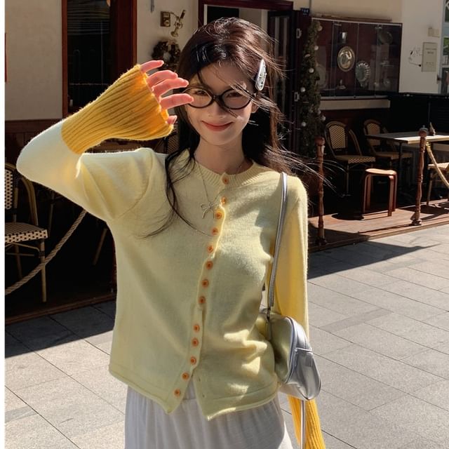 Porstina-Two-Tone Button-Up Cardigan