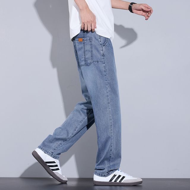 Denimic-Mid Rise Washed Straight Leg Jeans