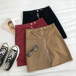 DIYI - Plain Zipper High-Waist A-Line Skirt DIYI - Plain Zipper High-Waist A-Line Skirt