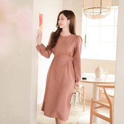 MyFiona - Round-Neck Tie-Waist Midi Dress MyFiona - Round-Neck Tie-Waist Midi Dress