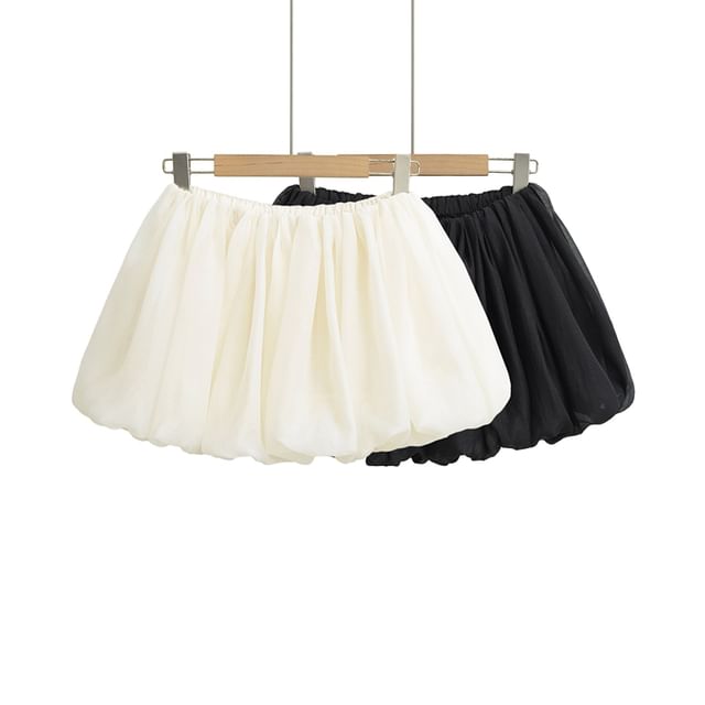 Ulark-Elastic Waist Plain Mini A-Line Skirt