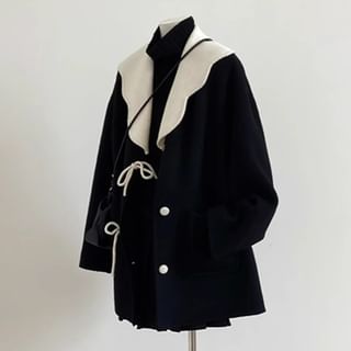 monroll-Lapel Collar Two Tone Single Breasted Coat
