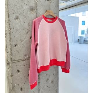 SeoulPop Long-Sleeve Color-Block Textured Top Sale