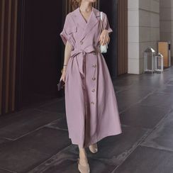 Jinyo - Elbow-Sleeve Double-Breasted Midi Blazer Dress
