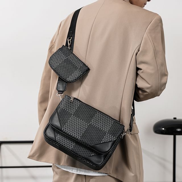 BagBuzz-Set Plaid Crossbody Bag Key Holder