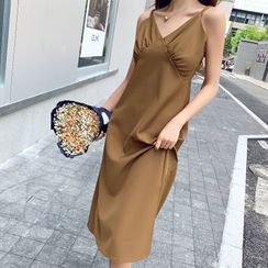 Yuxi - Spaghetti Strap Midi Shift Dress Yuxi - Spaghetti Strap Midi Shift Dress