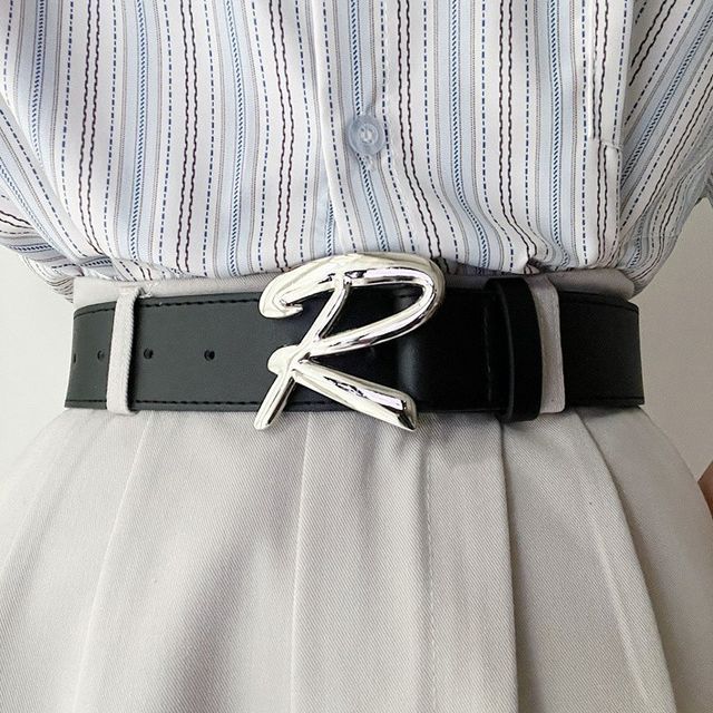 Brand R R On Belt Lunashore - Letter R Buckled Faux Leather Belt | YesStyle