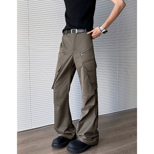 Bay Go Mall-Mid Rise Plain Bootcut Cargo Pants