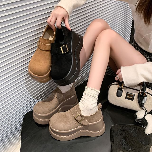 Sleeko-Platform Plain Buckled Genuine Leather Shoes