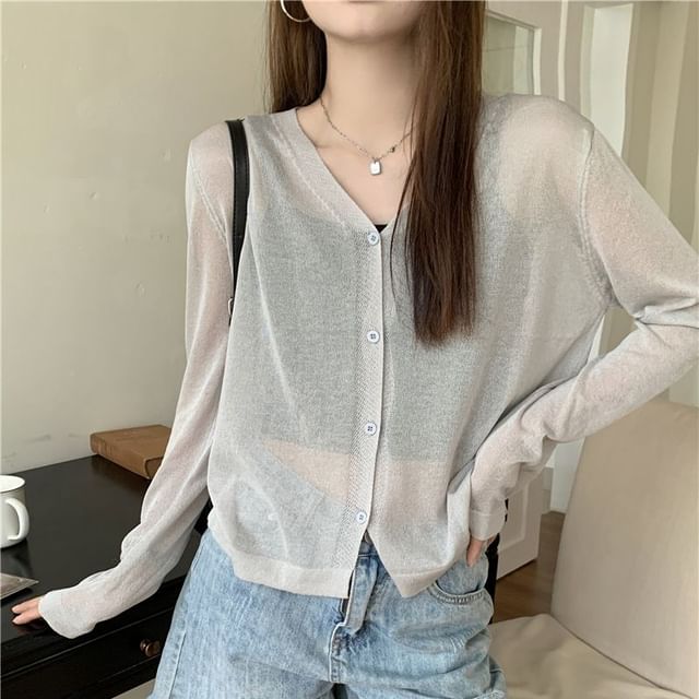OGAWA-V-Neck Plain Cardigan