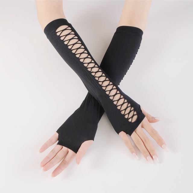Kinoxslone-Plain Cutout Fingerless Gloves