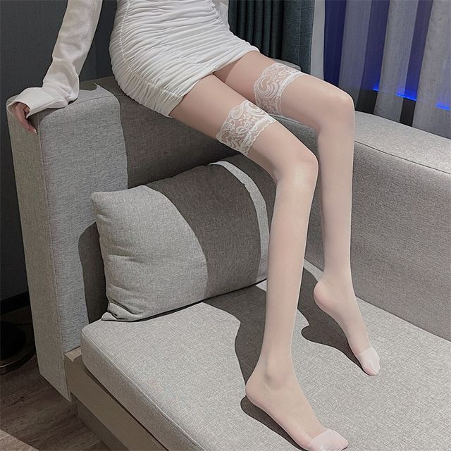 Gentiana-Thigh-High Panel Lace Stockings